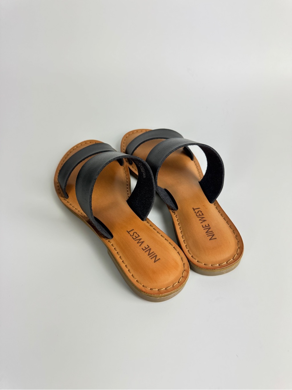 Nine West Women Black Double Strap Slide Sandals - Picture 3 of 4